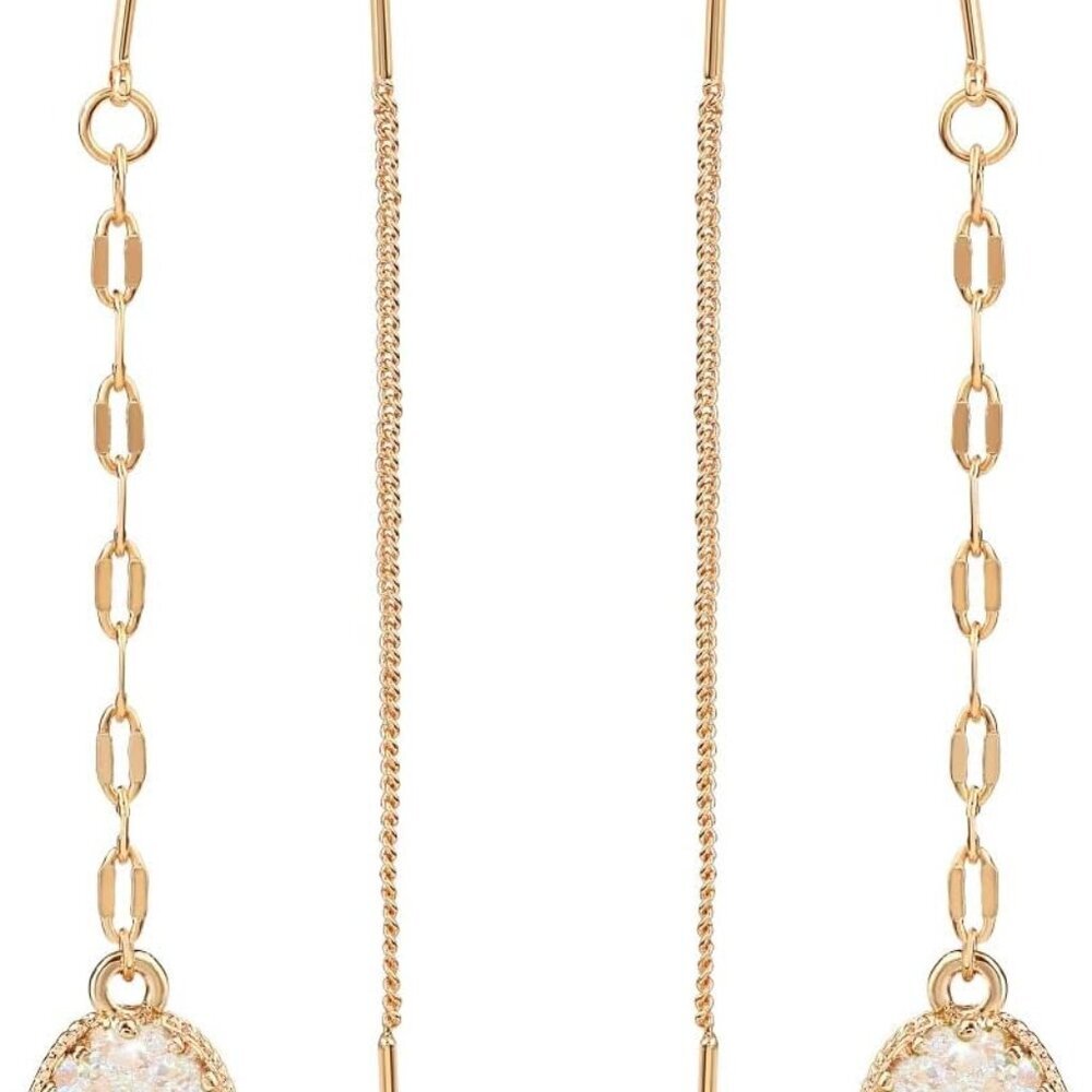 Simulated Druzy Threader Earrings For Women Gold Silver Rose Gold Dangle Jewelry